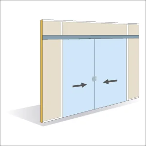 Drzwi przesuwne naścienne dwuskrzydłowe z ramą aluminiową, grubość 40 mm