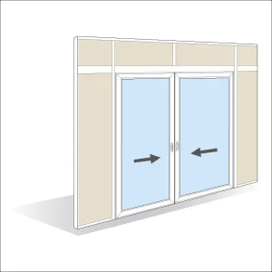 Drzwi przesuwne z ramą aluminiową, grubość 40 mm, dwuskrzydłowe